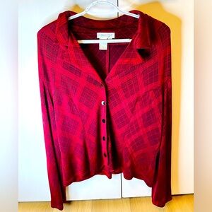 Coldwater Creek Burgundy Plaid Blouse